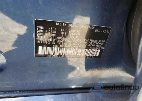 2022 Subaru Legacy Premium z USA, uszkodzony, nr VIN 4S3BWAF62N3015596